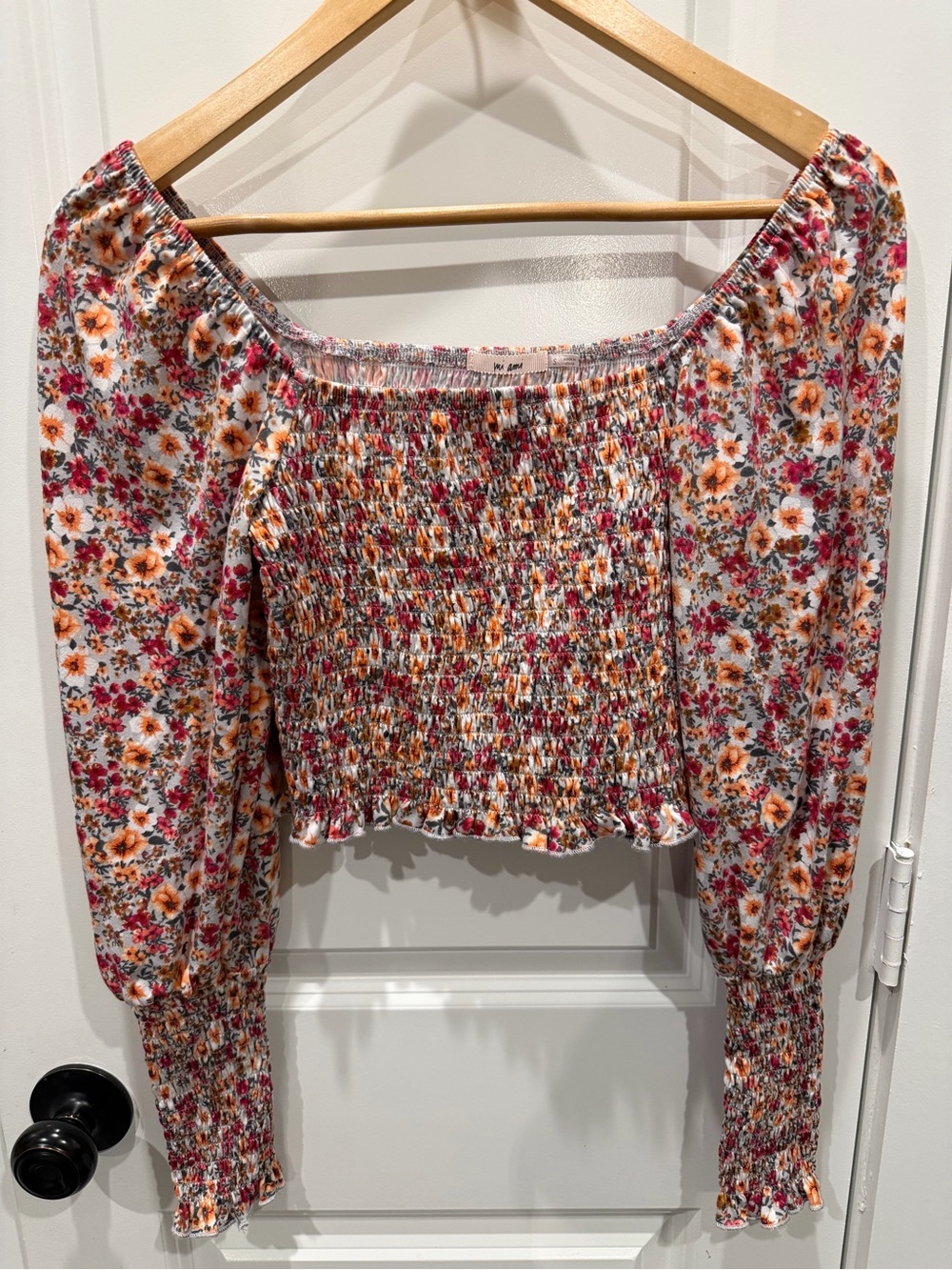 miami Floral Smocked Off-Shoulder Crop Top - Pink & Orange